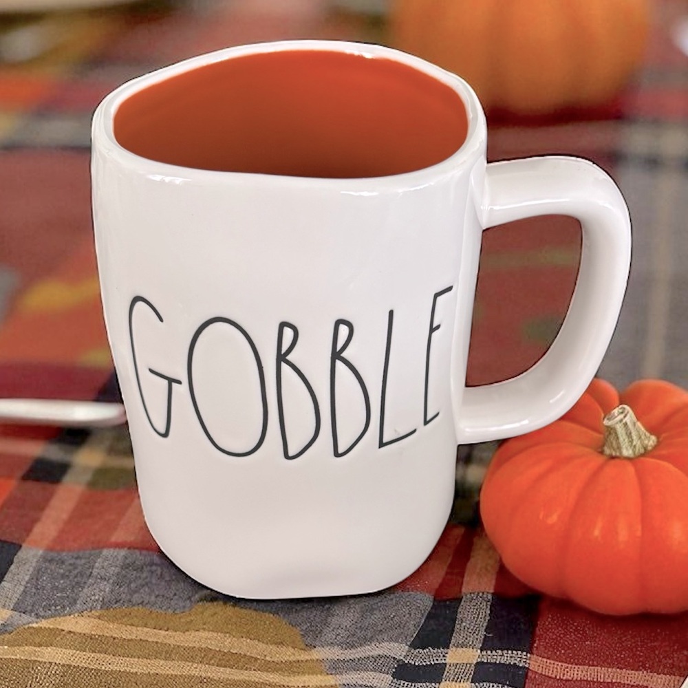 NEW RAE DUNN Ceramic GOBBLE Large Mug Autumn Fall Thanksgiving White Orange - Picture 9 of 9